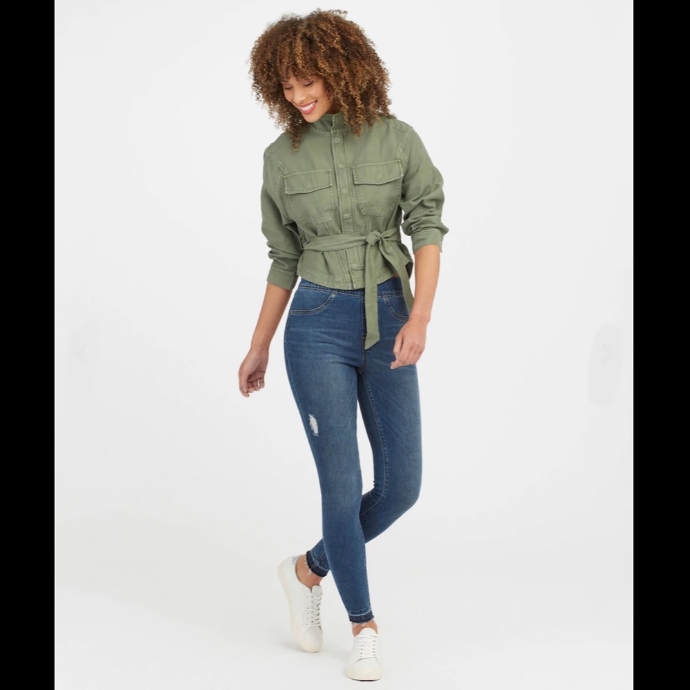 SPANX Distressed Ankle Skinny Jeans Medium Wash